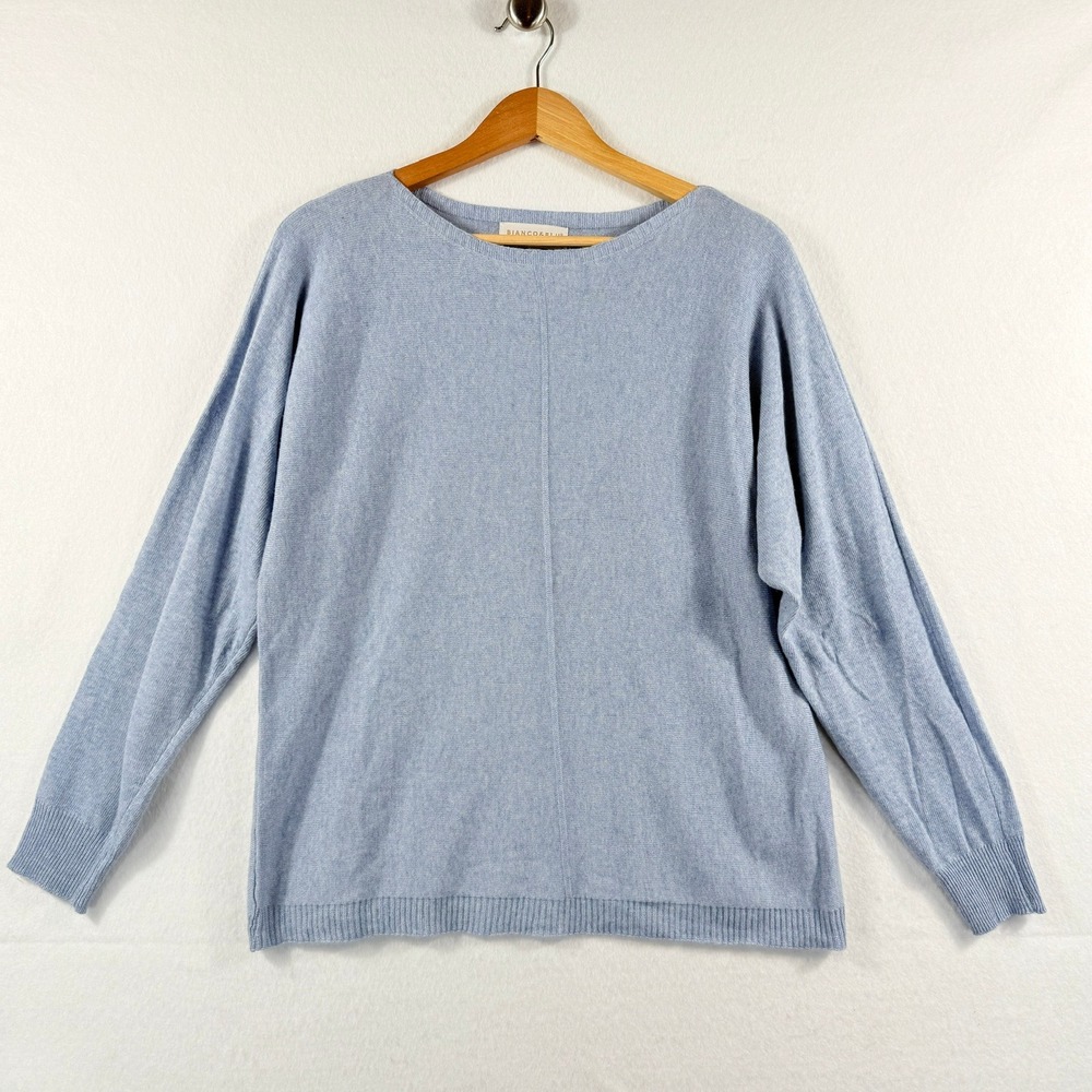 Bianco & Blu Sweater Women‎ Large Blue Cashmere Wool Silk Coastal Minimal Quiet